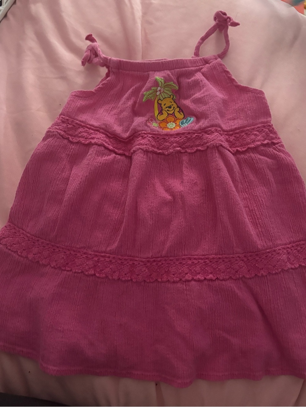 Disney Pink Winnie the Pooh Tiered Sundress with Embroidered Patch